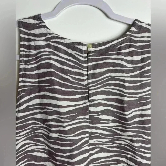 LOFT Zebra Brown White Sleeveless Pocket Linen Keyhole Shift Dress Women’s 6 - Picture 7 of 8